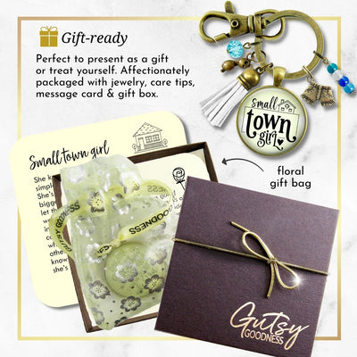 Handmade Gutsy Goodness Jewelry Small Town Girl Keychain Boho Handmade Fashion Jewelry Denim Shorts, Sunglasses, Tassel Charms & Card