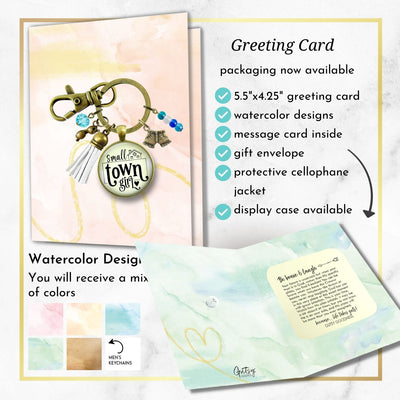 Handmade Gutsy Goodness Jewelry Small Town Girl Keychain Boho Handmade Jewelry Denim Shorts, Sunglasses, Tassel Charms & Card