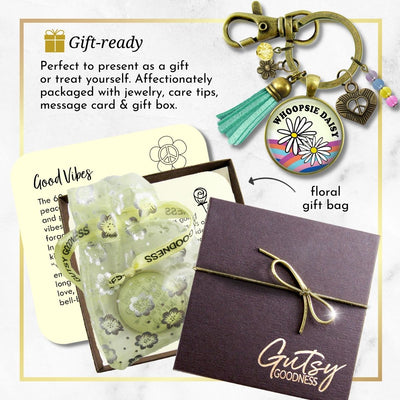Handmade Gutsy Goodness Jewelry Whoopsie Daisy Boho Hippie Style Keychain Rainbow Pendant Jewelry Peace Symbol, Tassel Charms & Card