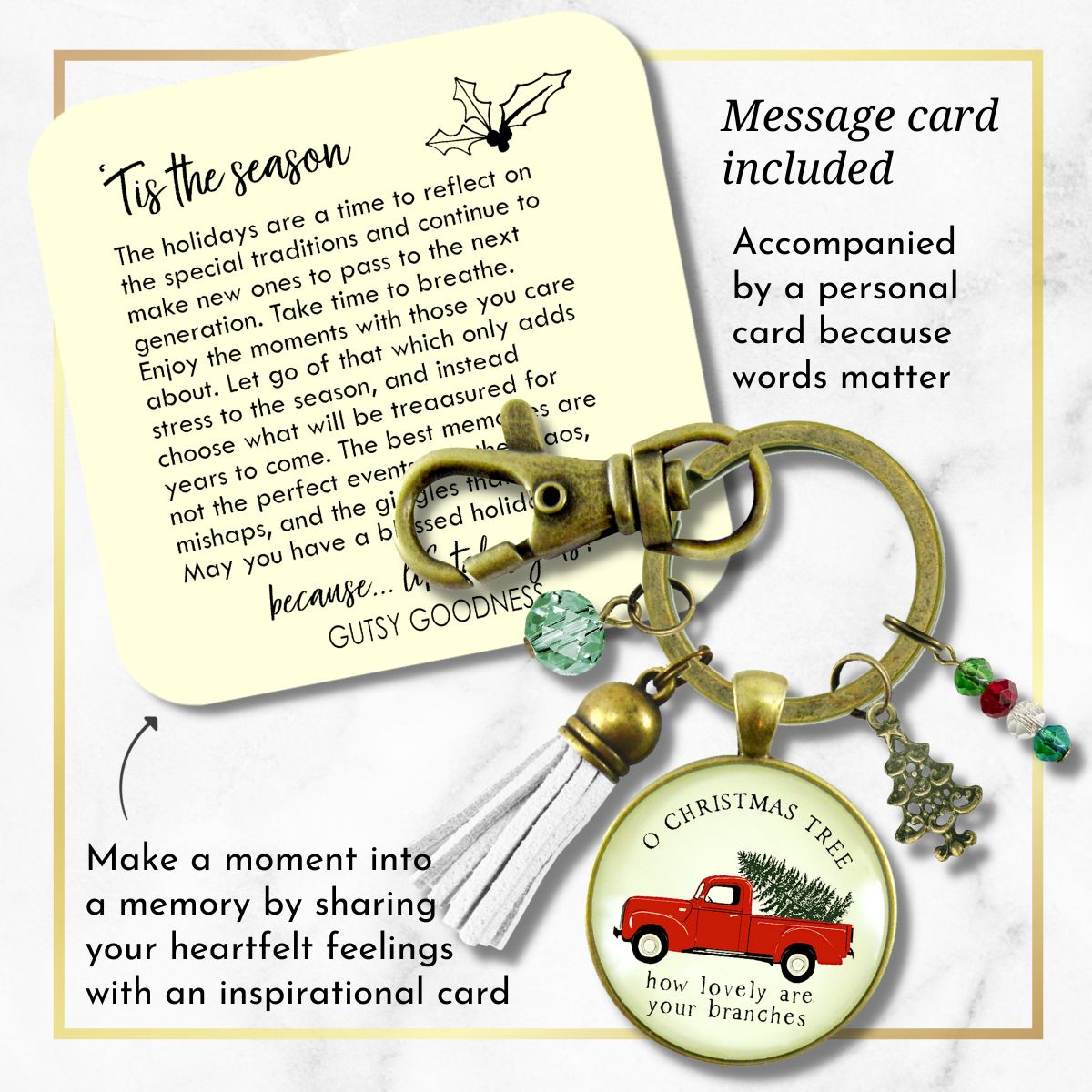 Red Truck Vintage Theme Christmas Keychain Holiday Tree Charm Jewelry O Christmas Tree Handmade Gift Tassel Key Ring