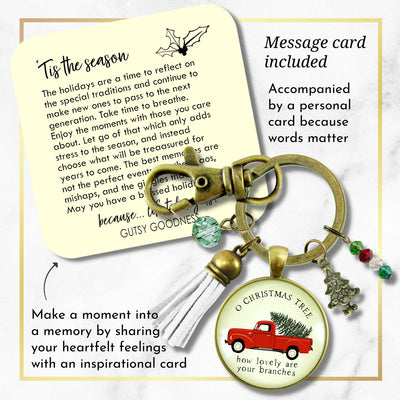 Red Truck Vintage Theme Christmas Keychain Holiday Tree Charm Jewelry O Christmas Tree Handmade Gift Tassel Key Ring