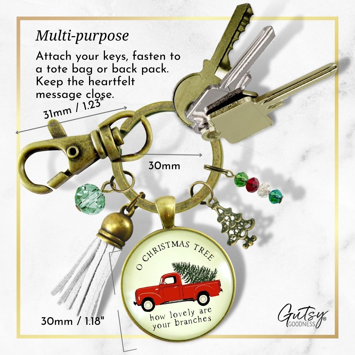 Red Truck Vintage Theme Christmas Keychain Holiday Tree Charm Jewelry O Christmas Tree Handmade Gift Tassel Key Ring