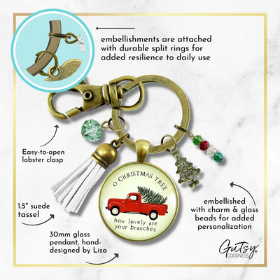 Red Truck Vintage Theme Christmas Keychain Holiday Tree Charm Jewelry O Christmas Tree Handmade Gift Tassel Key Ring  Keychain - Women - Gutsy Goodness Handmade Jewelry