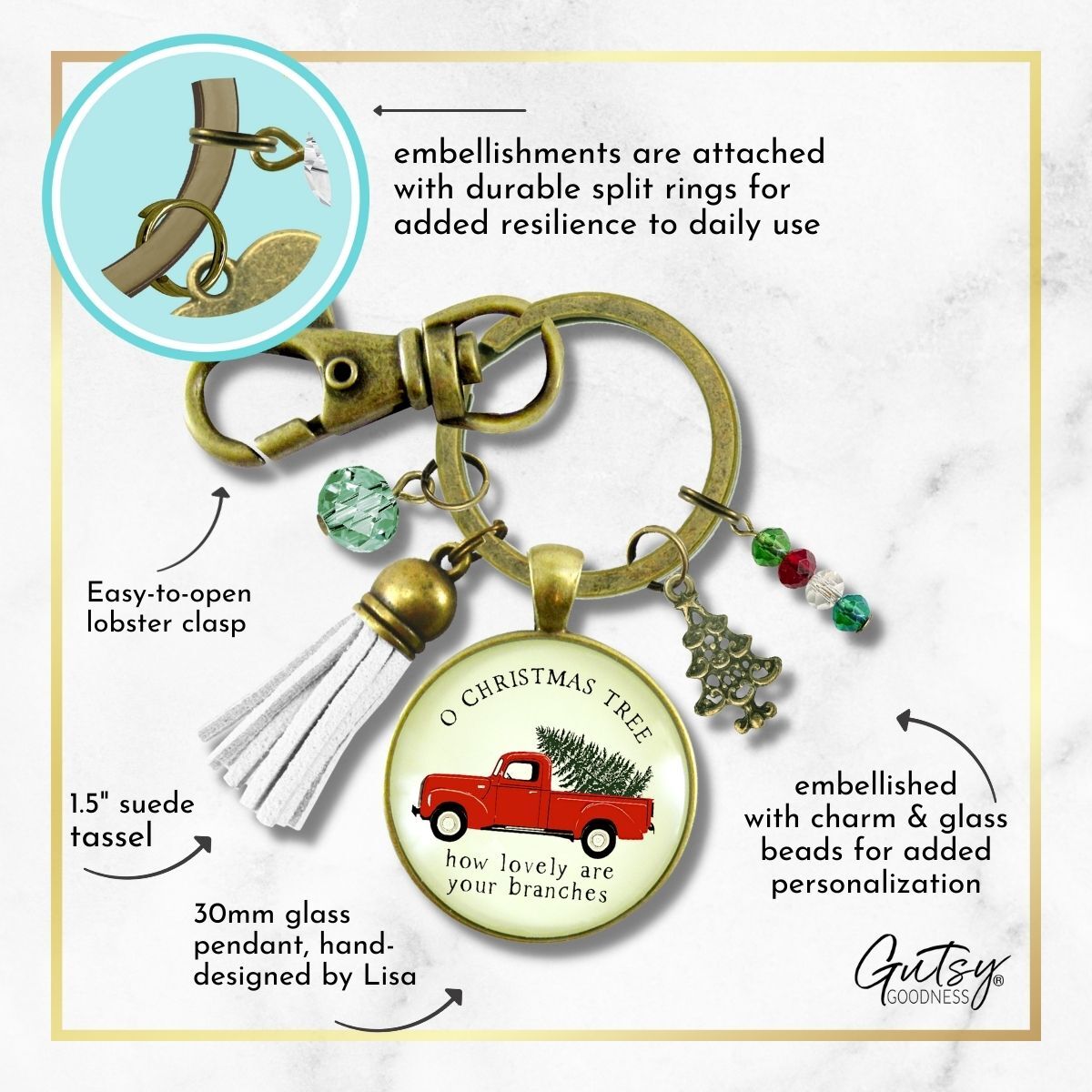 Red Truck Vintage Theme Christmas Keychain Holiday Tree Charm Jewelry O Christmas Tree Handmade Gift Tassel Key Ring