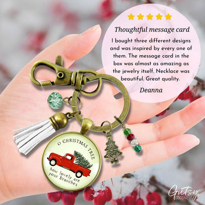 Red Truck Vintage Theme Christmas Keychain Holiday Tree Charm Jewelry O Christmas Tree Handmade Gift Tassel Key Ring  Keychain - Women - Gutsy Goodness Handmade Jewelry