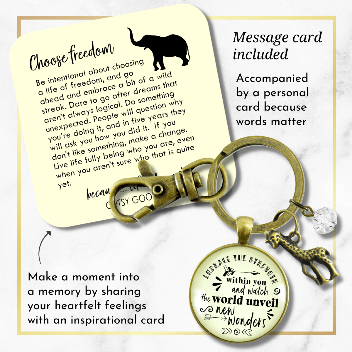 Giraffe Keychain Embrace The Strength Within You Adventure Inspirational Jewelry Bold Womens - Gutsy Goodness Handmade Jewelry;Giraffe Keychain Embrace The Strength Within You Adventure Inspirational Jewelry Bold Womens - Gutsy Goodness Handmade Jewelry Gifts