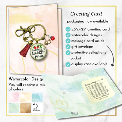 Handmade Gutsy Goodness Jewelry Farmers Market Junkie Keychain Boho Style Fashion Jewelry Apple & Red Tassel Charm, Message Card