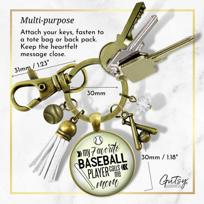 Handmade Gutsy Goodness Jewelry My Favorite Baseball Player Calls Me Mom Keychain Boho Sports Theme White Tassel Charm & Card