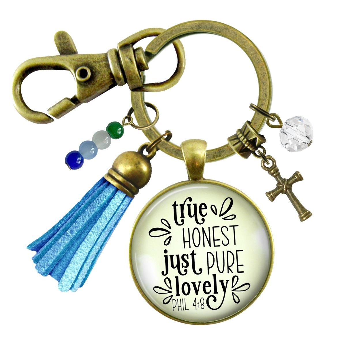 Handmade Gutsy Goodness Jewelry True Honest Just Pure Keychain Faith Theme Boho Fashion Bible Verse Jewelry Cross Charm & Message Card