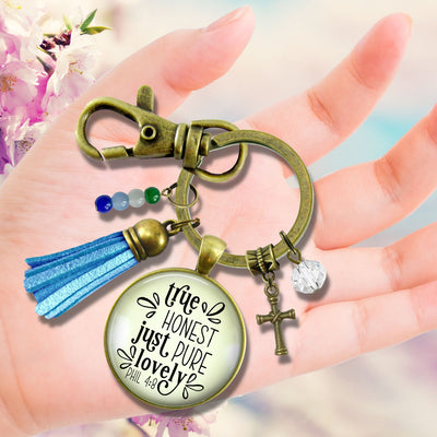Handmade Gutsy Goodness Jewelry True Honest Just Pure Keychain Faith Theme Boho Fashion Bible Verse Jewelry Cross Charm & Message Card