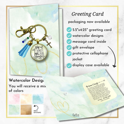 Handmade Gutsy Goodness Jewelry True Honest Just Pure Keychain Faith Theme Boho Fashion Bible Verse Jewelry Cross Charm, Message Card