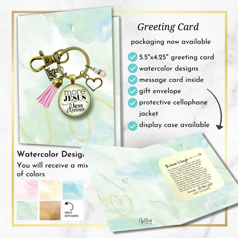 Handmade Gutsy Goodness Jewelry More Jesus Less Drama Faith Keychain Women's Purse Charm Boho Fashion Pink Tassel Charm & Card