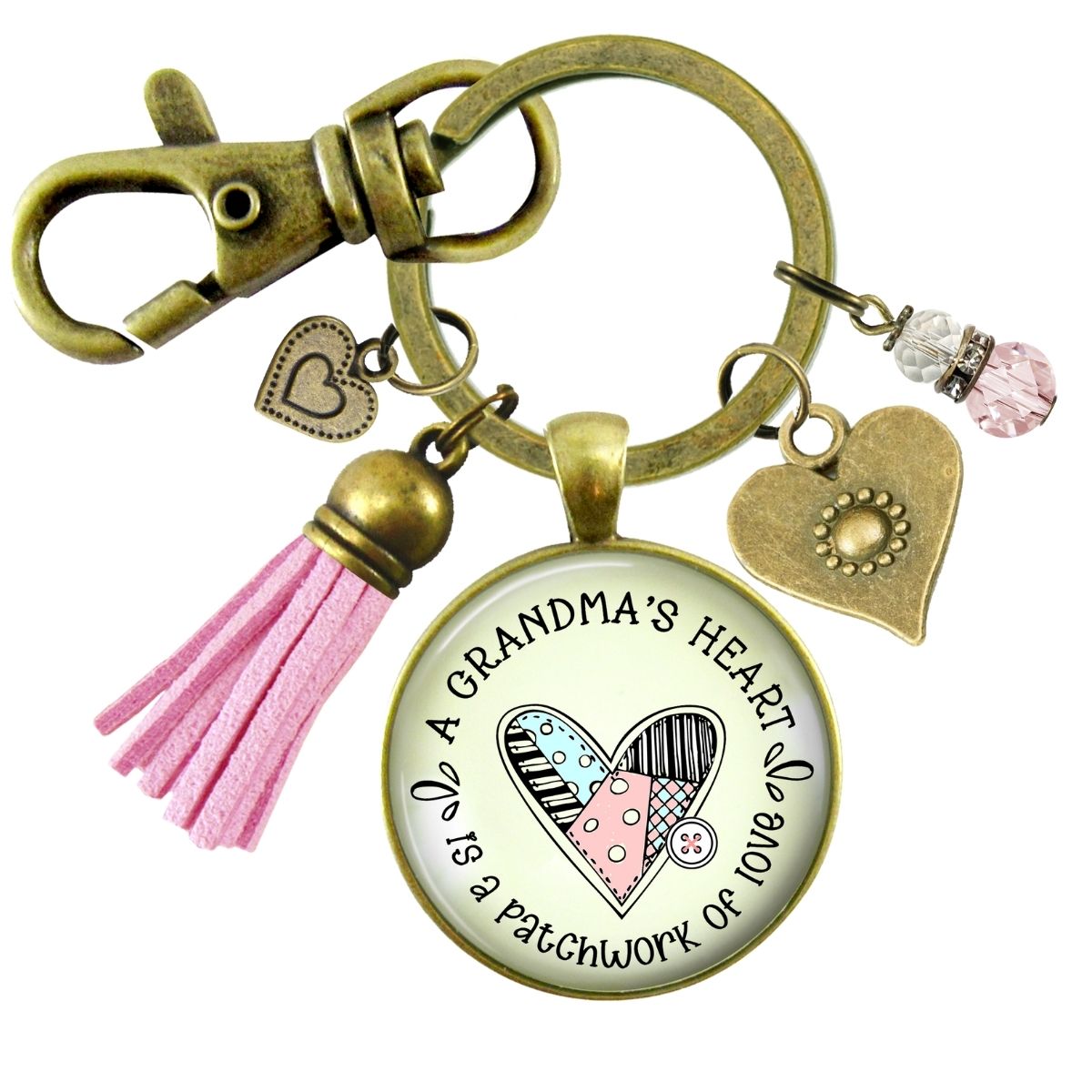 Handmade Gutsy Goodness Jewelry Grandmother Keychain Gift Grandma's Heart Is A Patchwork of Love Jewelry, Tassel & Sentimental Card