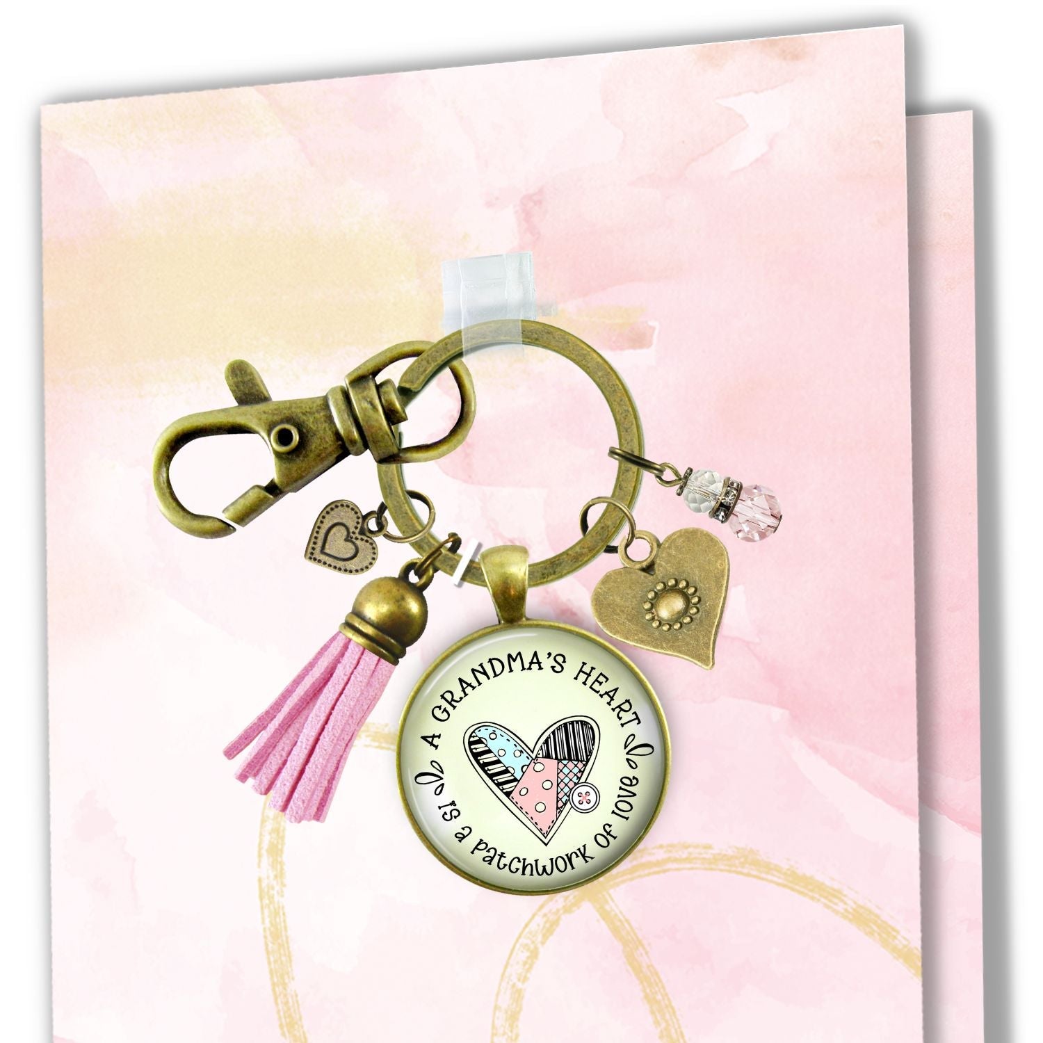 Handmade Gutsy Goodness Jewelry Grandmother Keychain Gift Grandma's Heart Is A Patchwork of Love Jewelry, Tassel & Meaningful Card