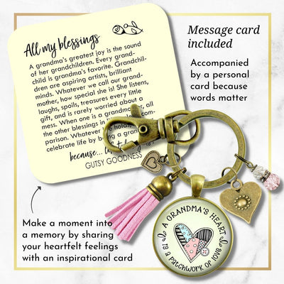 Handmade Gutsy Goodness Jewelry Grandmother Keychain Gift Grandma's Heart Is A Patchwork of Love Jewelry, Tassel & Sentimental Card