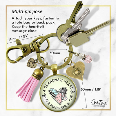 Handmade Gutsy Goodness Jewelry Grandmother Keychain Gift Grandma's Heart Is A Patchwork of Love Jewelry, Tassel & Sentimental Card