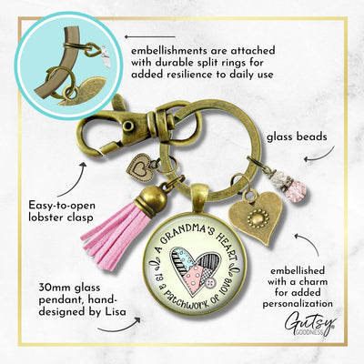 Handmade Gutsy Goodness Jewelry Grandmother Keychain Gift Grandma's Heart Is A Patchwork of Love Jewelry, Tassel & Sentimental Card