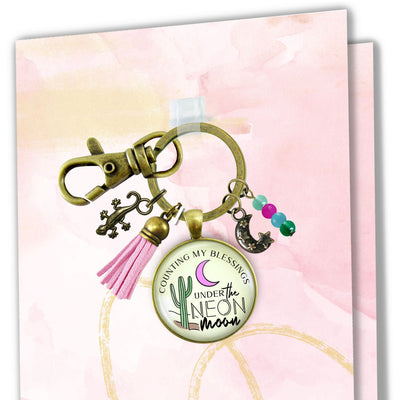 Handmade Gutsy Goodness Jewelry Counting My Blessings Under The Neon Moon Keychain Southwest Boho Jewelry Tassel & Gecko Charms