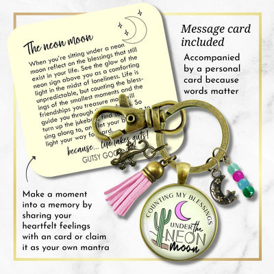 Handmade Gutsy Goodness Jewelry Counting My Blessings Under The Neon Moon Keychain Southwest Boho Jewelry Tassel & Gecko Charms