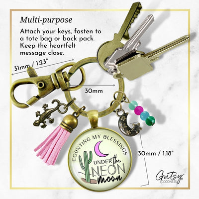 Handmade Gutsy Goodness Jewelry Counting My Blessings Under The Neon Moon Keychain Southwest Boho Jewelry Tassel & Gecko Charms