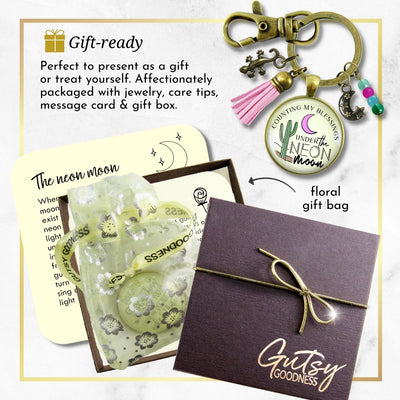 Handmade Gutsy Goodness Jewelry Counting My Blessings Under The Neon Moon Keychain Southwest Boho Jewelry Tassel & Gecko Charms & Card