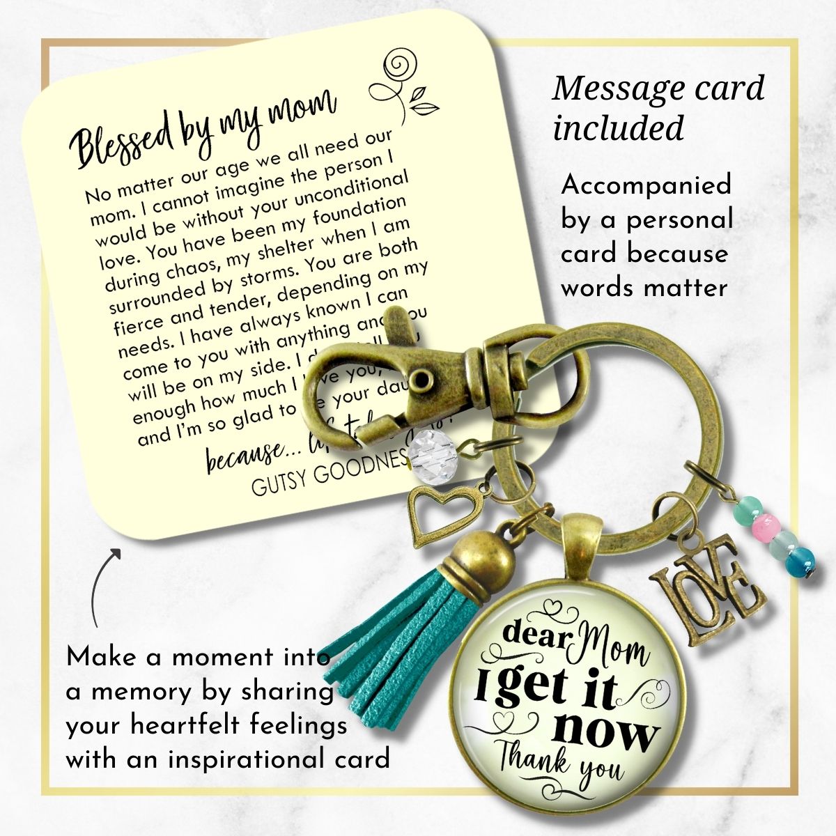 Handmade Gutsy Goodness Jewelry Dear Mom I Get It Now Keychain Gift From Adult Daughter Love You Boho Jewelry Tassel Charm & Card