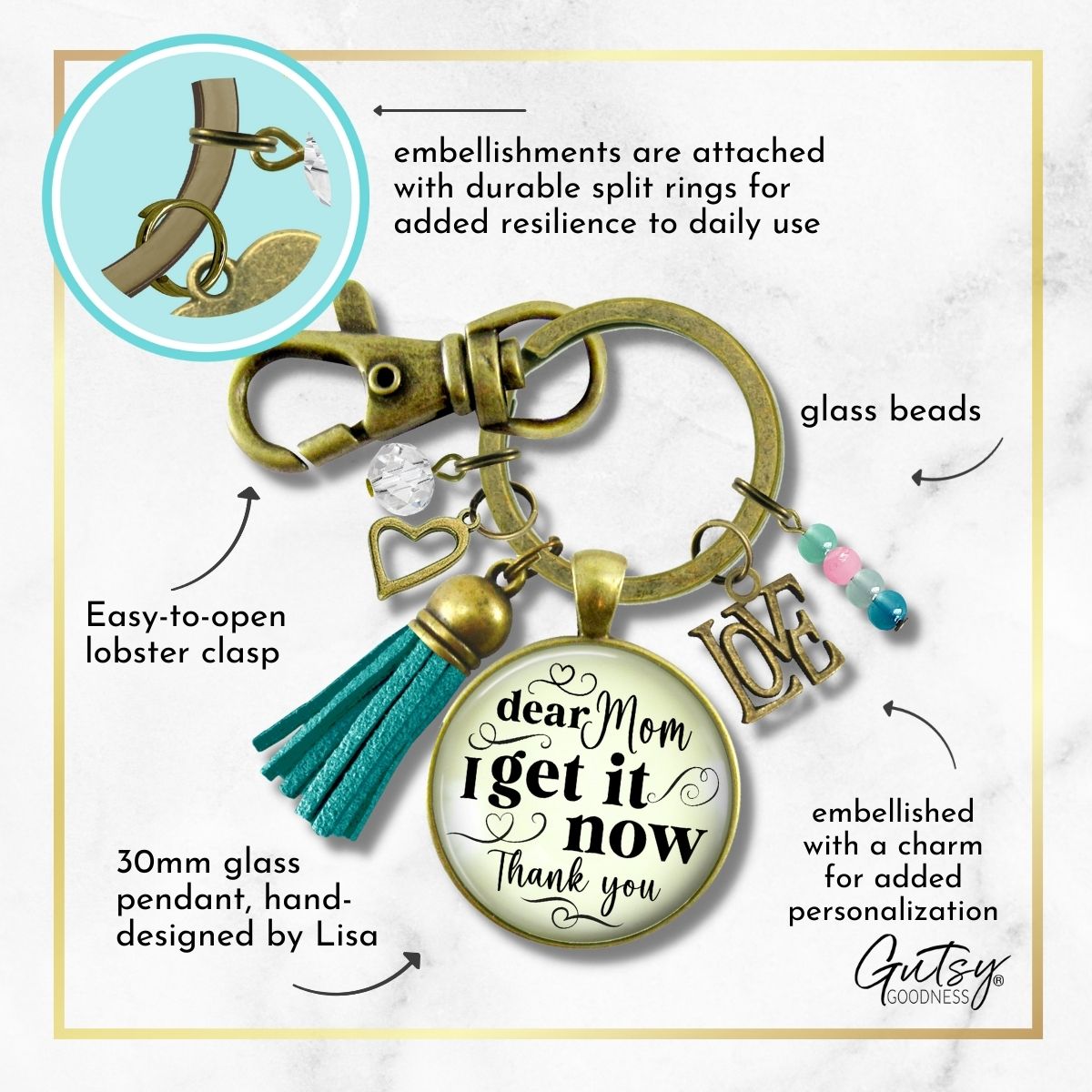 Handmade Gutsy Goodness Jewelry Dear Mom I Get It Now Keychain Gift From Adult Daughter Loving Boho Jewelry Tassel Charm & Card