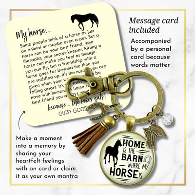 Handmade Gutsy Goodness Jewelry Home Is The Barn Where My Horse Is Keychain Western Boho Country Girl Tassel Charm Jewelry & Card