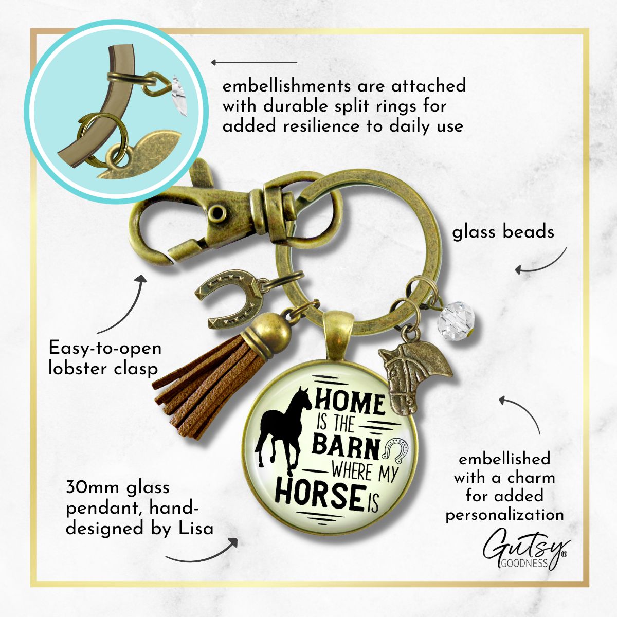 Handmade Gutsy Goodness Jewelry Home Is The Barn Where My Horse Is Keychain Western Boho Country Girl Tassel Charm Jewelry & Card