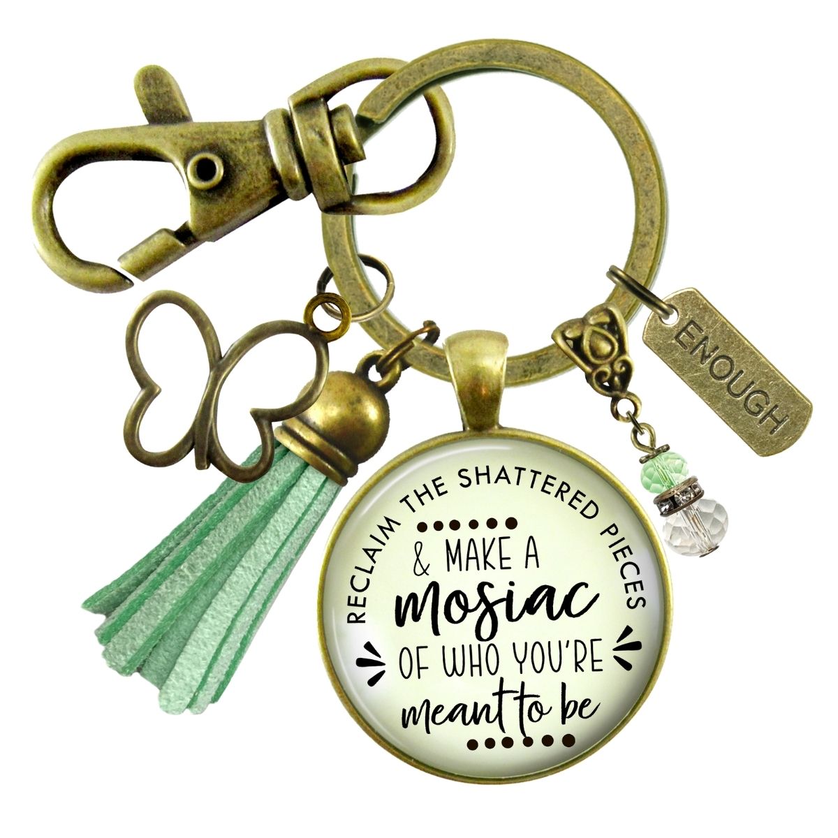 Handmade Gutsy Goodness Jewelry Reclaim Shattered Pieces Make Mosaic Keychain Inspiring Jewelry Enough & Tassel Charm & Message Card