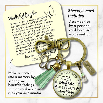Handmade Gutsy Goodness Jewelry Reclaim Shattered Pieces Make Mosaic Keychain Inspiring Jewelry Enough & Tassel Charm & Message Card