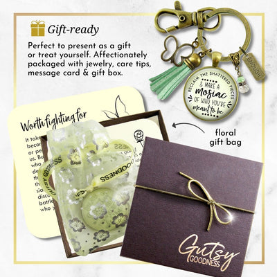 Handmade Gutsy Goodness Jewelry Reclaim Shattered Pieces Make Mosaic Keychain Inspiring Jewelry Enough & Tassel Charm & Message Card