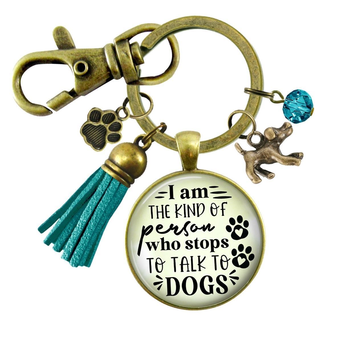 Handmade Gutsy Goodness Jewelry I Am The Kind Of Person Who Stops To Talk To Dogs Keychain Pet Lover Jewelry, Tassel Charm & Card