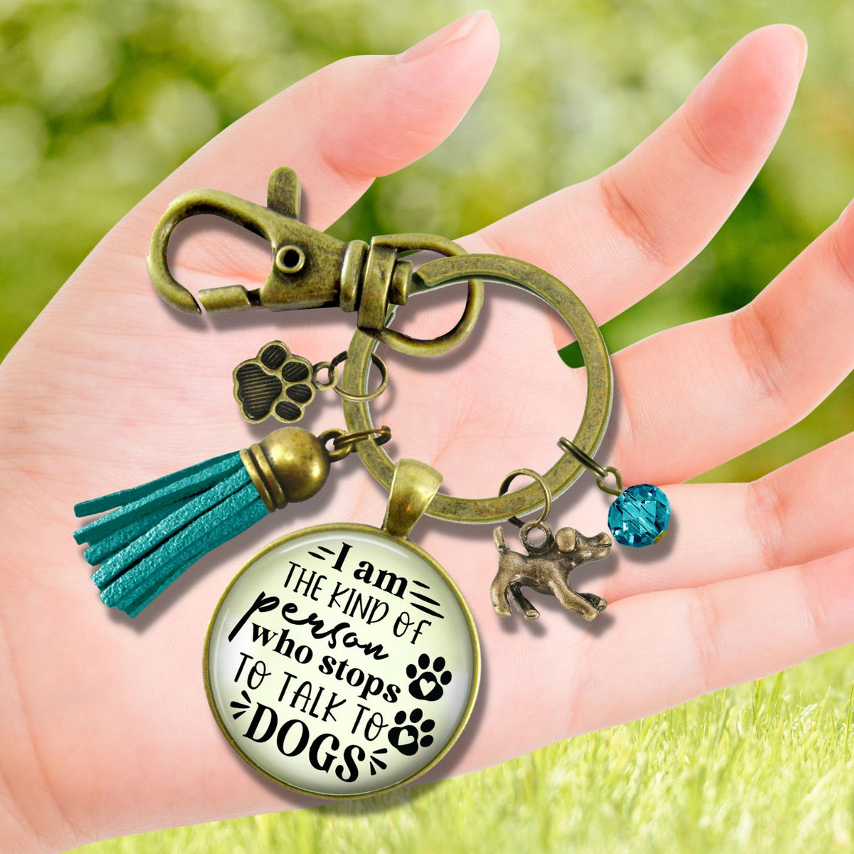 Handmade Gutsy Goodness Jewelry I Am The Kind Of Person Who Stops To Talk To Dogs Keychain Pet Lover Jewelry, Tassel Charm, Card