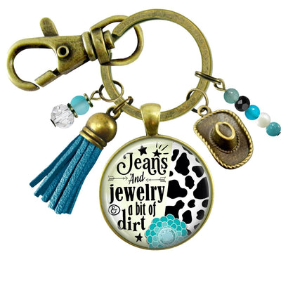 Handmade Gutsy Goodness Jewelry Jeans And Jewelry And A Bit Of Dirt Keychain Western Cowboy Hat & Tassel, Country Girl Card