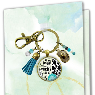 Handmade Gutsy Goodness Jewelry Jeans And Jewelry And A Bit Of Dirt Keychain Western Cowboy Hat & Tassel, Country Girl Card