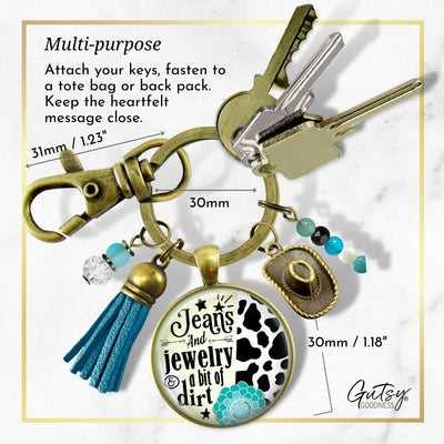 Handmade Gutsy Goodness Jewelry Jeans And Jewelry And A Bit Of Dirt Keychain Western Cowboy Hat & Tassel, Country Girl Message Card