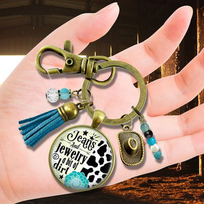 Handmade Gutsy Goodness Jewelry Jeans And Jewelry And A Bit Of Dirt Keychain Western Cowboy Hat & Tassel, Country Girl Card