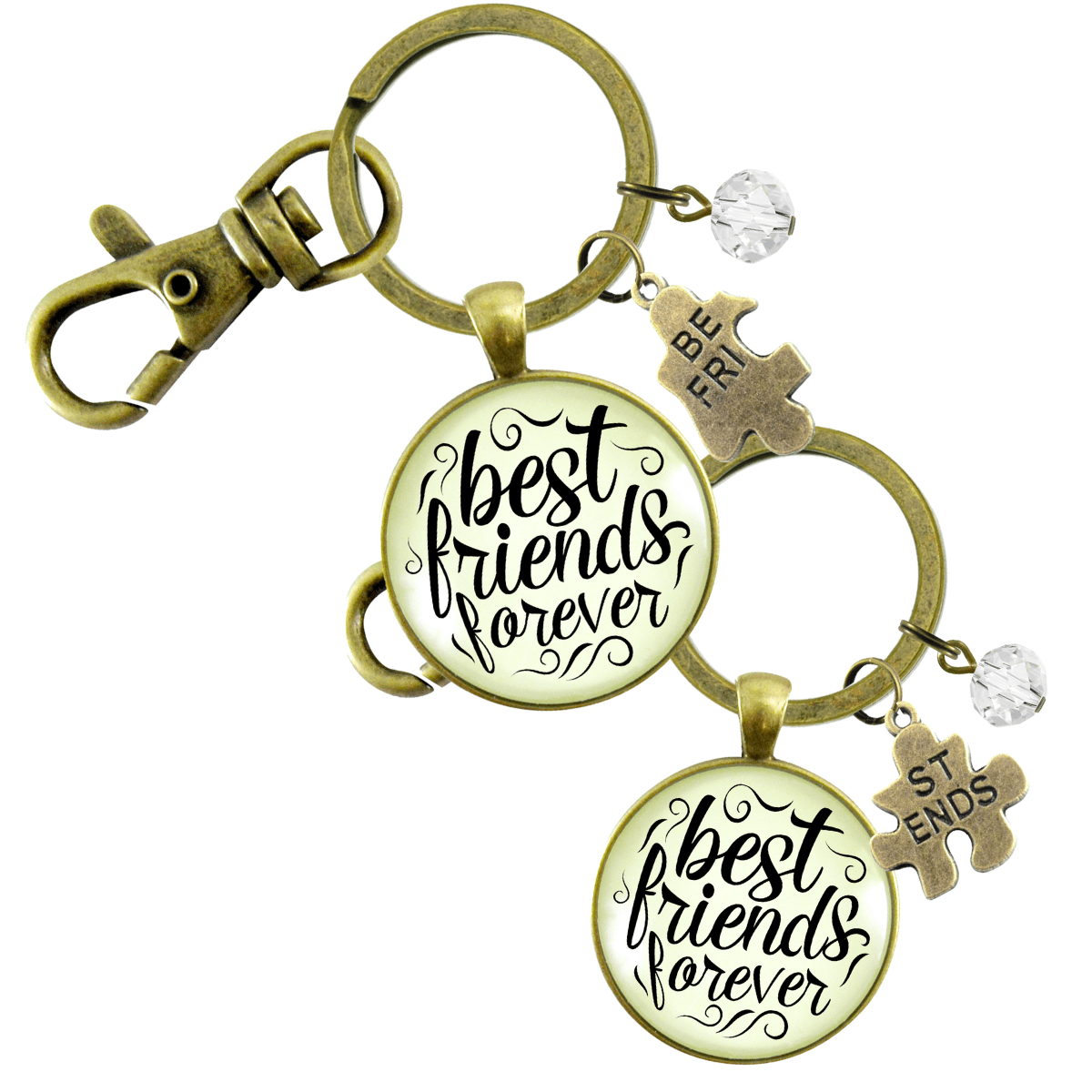 Best Friends Forever Keychains Set of 2 Bff Quote Jewelry Charm - Gutsy Goodness