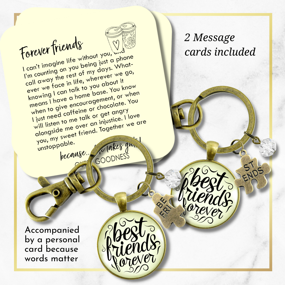 Best Friends Forever Keychains Set of 2 Bff Quote Jewelry Charm - Gutsy Goodness