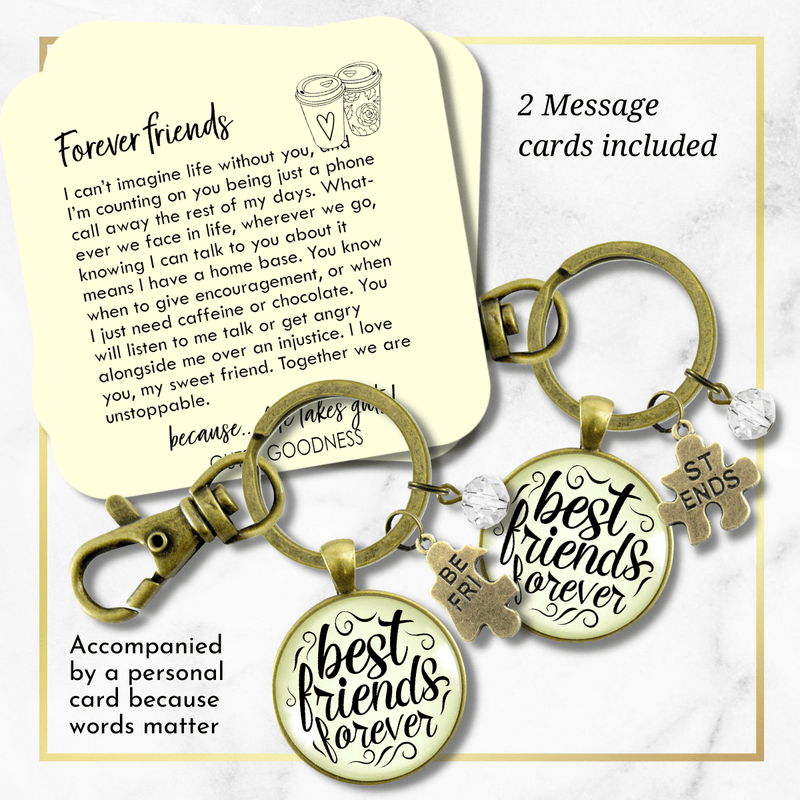 Best Friends Forever Keychains Set of 2 Bff Quote Jewelry Charm - Gutsy Goodness