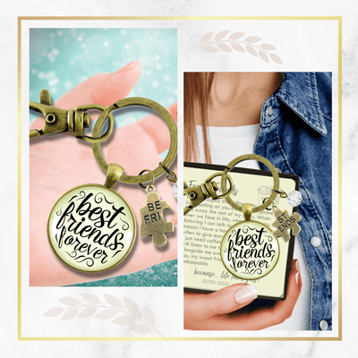 Best Friends Forever Keychains Set of 2 Bff Quote Jewelry Charm - Gutsy Goodness
