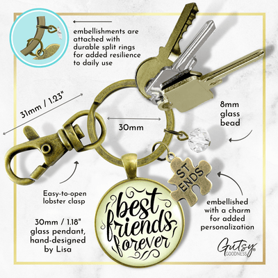 Best Friends Forever Keychains Set of 2 Bff Quote Jewelry Charm - Gutsy Goodness
