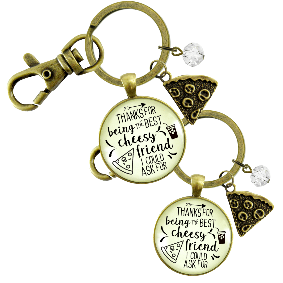 SET of 2 Thanks Best Cheesy Friend Pizza Keychains - Gutsy Goodness