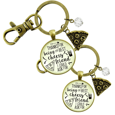 SET of 2 Thanks Best Cheesy Friend Pizza Keychains - Gutsy Goodness