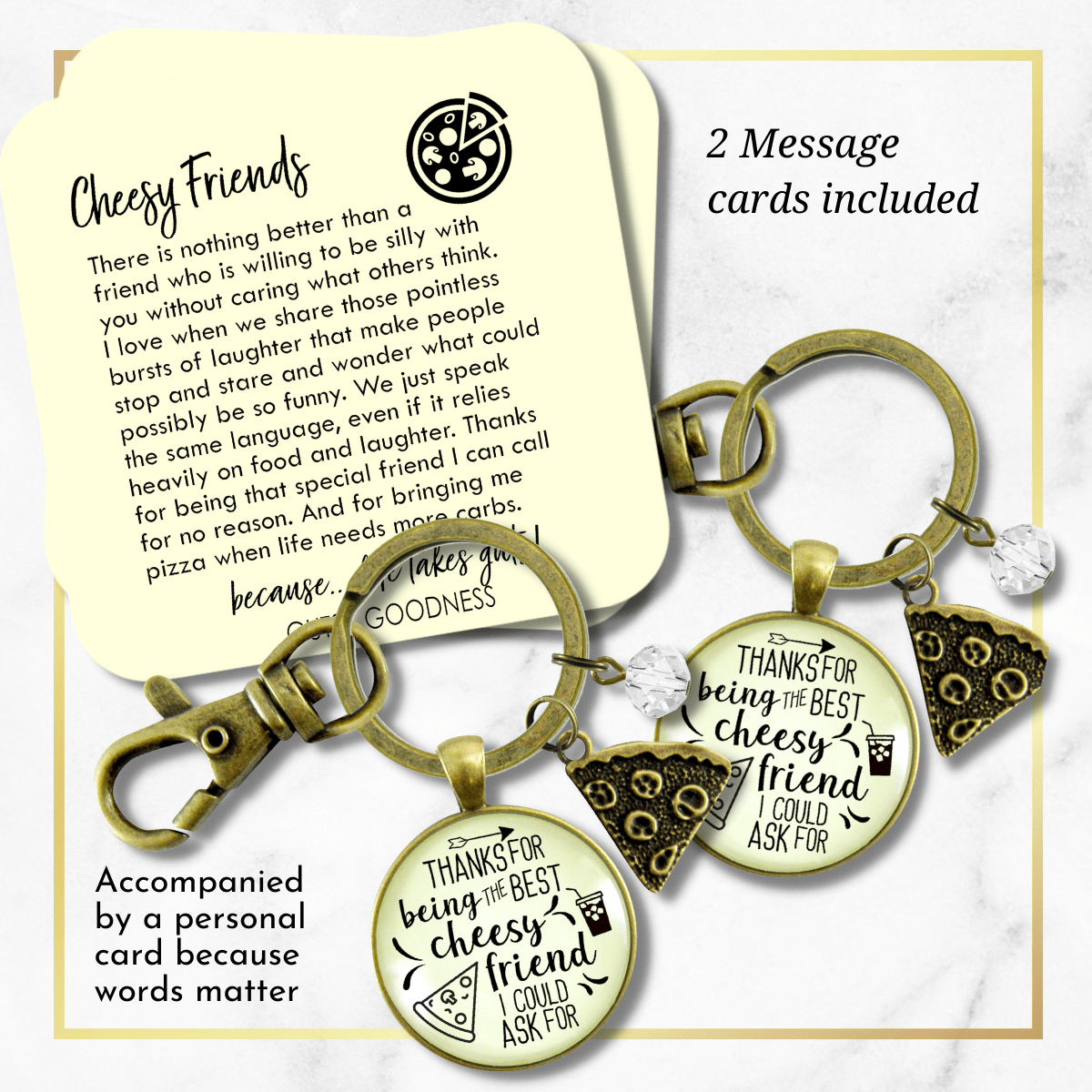 SET of 2 Thanks Best Cheesy Friend Pizza Keychains - Gutsy Goodness