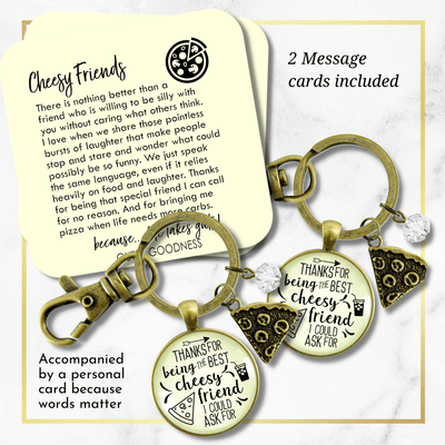 SET of 2 Thanks Best Cheesy Friend Pizza Keychains - Gutsy Goodness