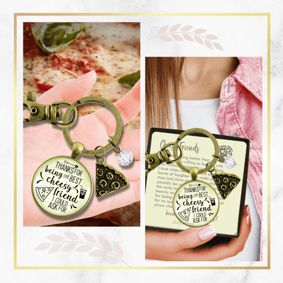 SET of 2 Thanks Best Cheesy Friend Pizza Keychains - Gutsy Goodness