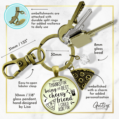 SET of 2 Thanks Best Cheesy Friend Pizza Keychains - Gutsy Goodness