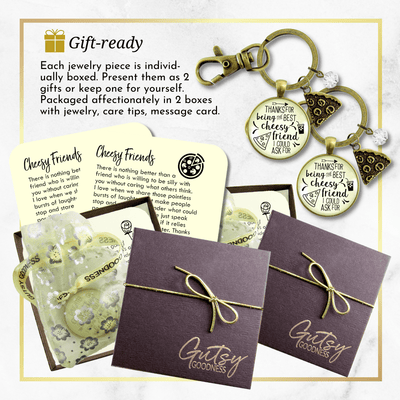 SET of 2 Thanks Best Cheesy Friend Pizza Keychains - Gutsy Goodness